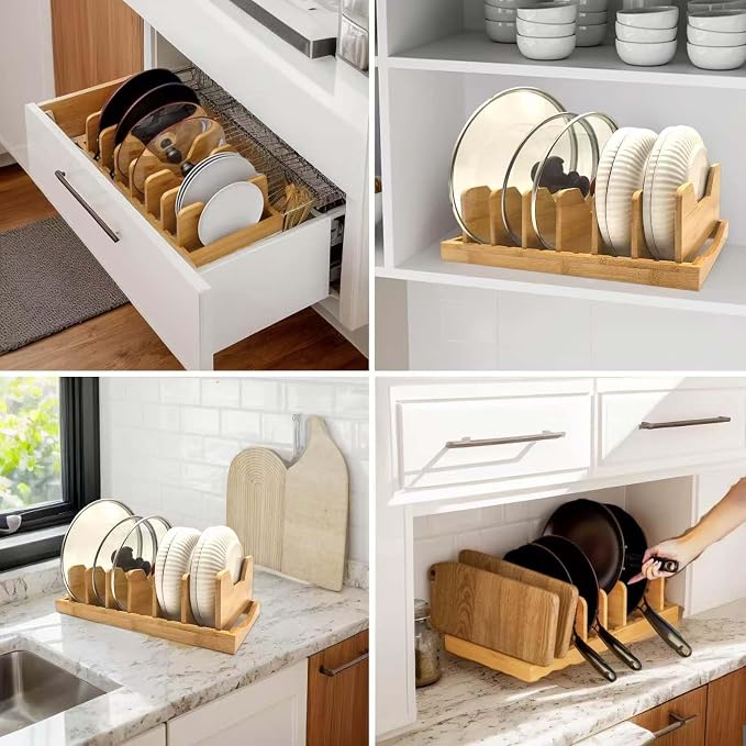 Bamboo Pot Lid Organizer for Cabinet & Kitchen Counter, Pan Lid Organizer - Image 6