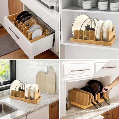 Bamboo Pot Lid Organizer for Cabinet & Kitchen Counter, Pan Lid Organizer - Image 6