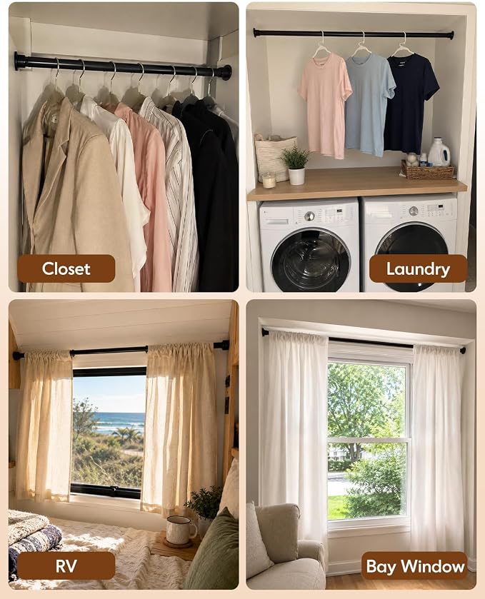 Closet Rods for Hanging Clothes, 18-92 Inch Stepless Adjustable Closet Rod - Image 6