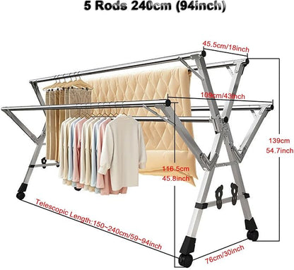 Adjustable 5-Bar Clothes Drying Rack, Foldable Stainless Steel Laundry Stand - Image 7