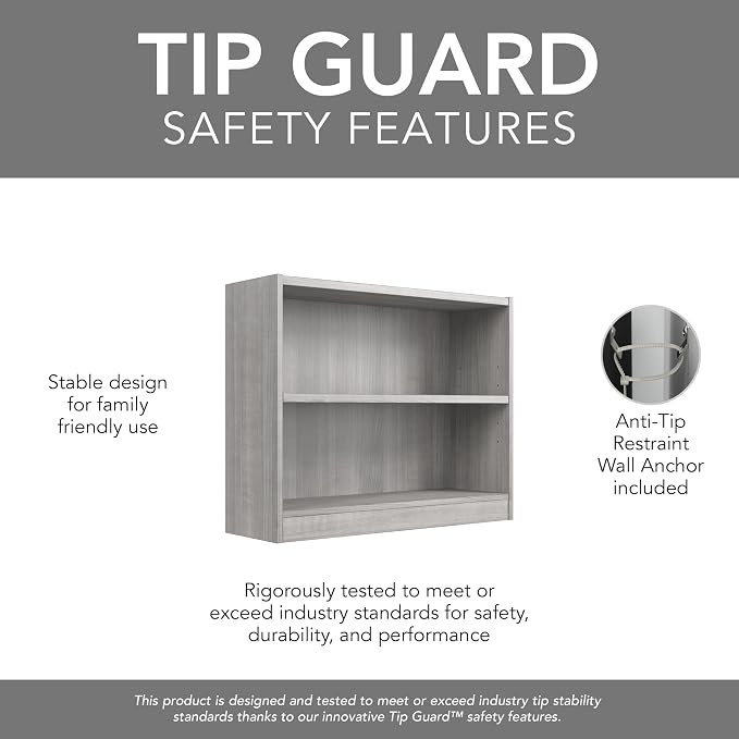 Bush Furniture Universal Small 2 Shelf Bookcase in Platinum Gray, Low Storage - Image 7