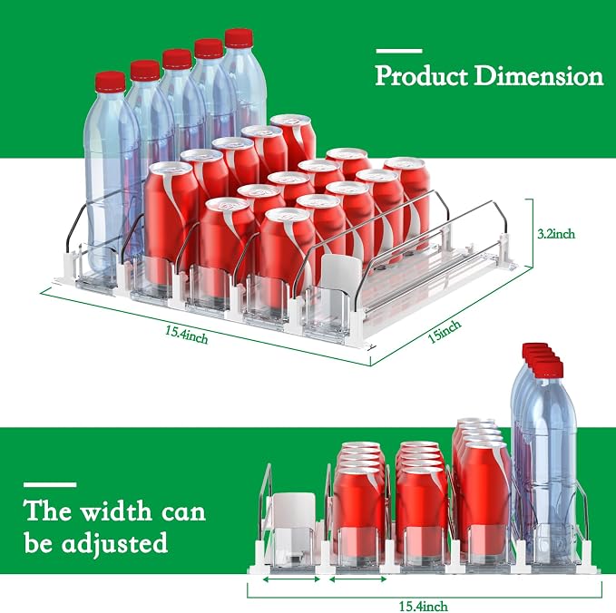 Drink Organizer for Fridge-White Automatic Pusher Glide, 12oz 16oz 20oz-Soda - Image 4