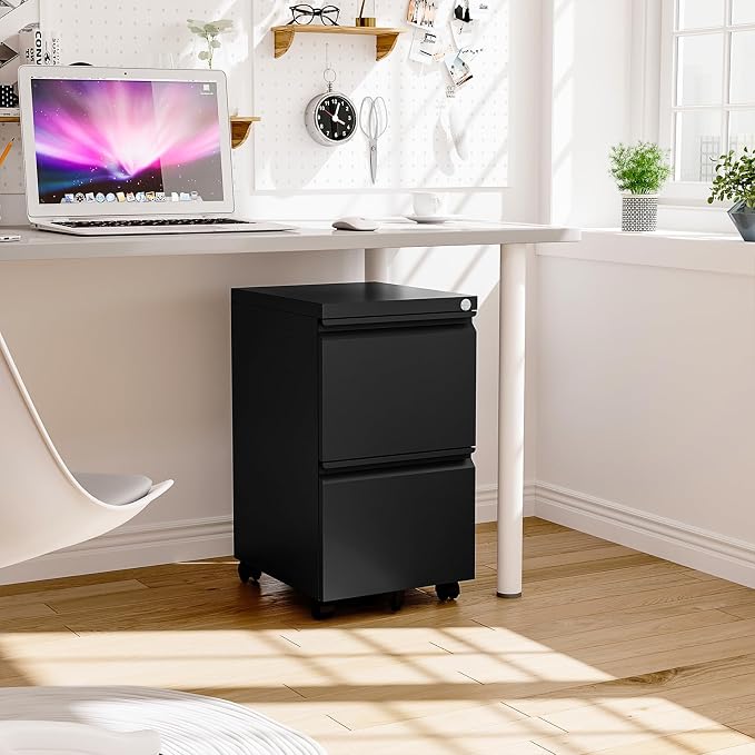 2 Drawer Locking Under Desk Metal Storage Cabinet on Wheels - Image 8