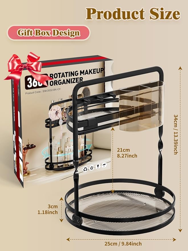 360 Rotating Makeup Organizer, 2-Tier Black Perfume Organizer - Image 4