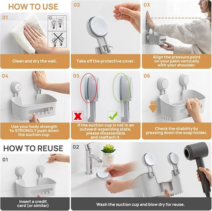 LEVERLOC Shower Caddy Suction Cup, Shower Organizer Removable Bathroom Shelf - Image 6