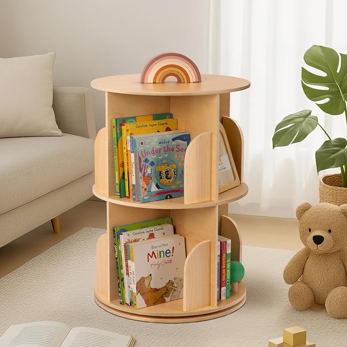 OOOK 2-Tier Kids Rotating Bookshelf, Corner Book Shelf - Image 2