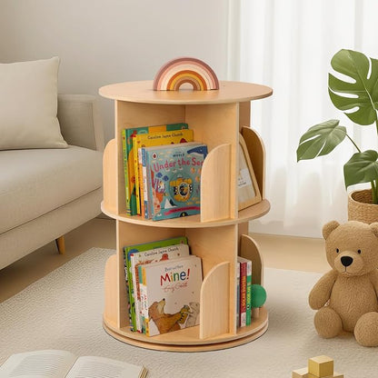 OOOK 2-Tier Kids Rotating Bookshelf, Corner Book Shelf - Image 2