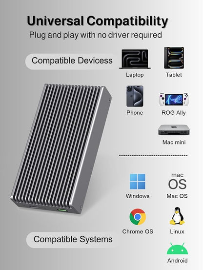 Noiseless 40Gbps M.2 NVMe Enclosure, USB C Aluminum External SSD Enclosure - Image 6