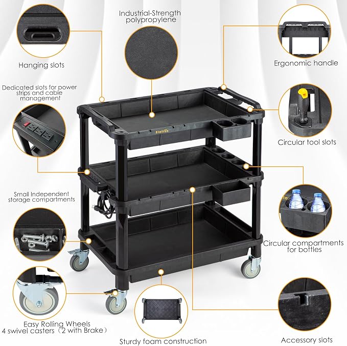 3-Shelf Rolling Utility Cart - Image 3
