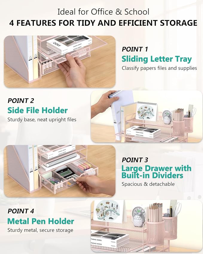 WALI Desk File Organizer, 4 Tier Desktop Paper Letter Tray Organizer - Image 4