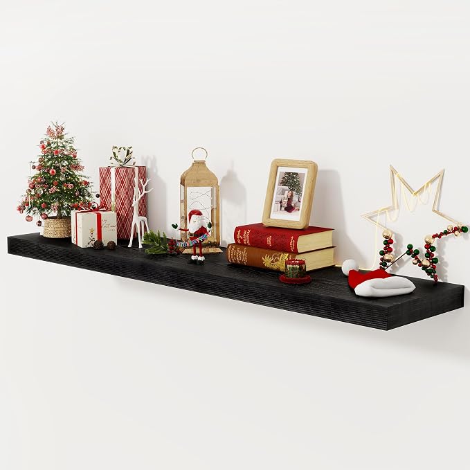 Black Floating Shelves 55 Inch Long, 12 Inch Deep Floating Shelves by FunMemories