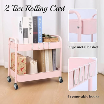 Pink 2 Tier Rolling Cart Metal - Image 8
