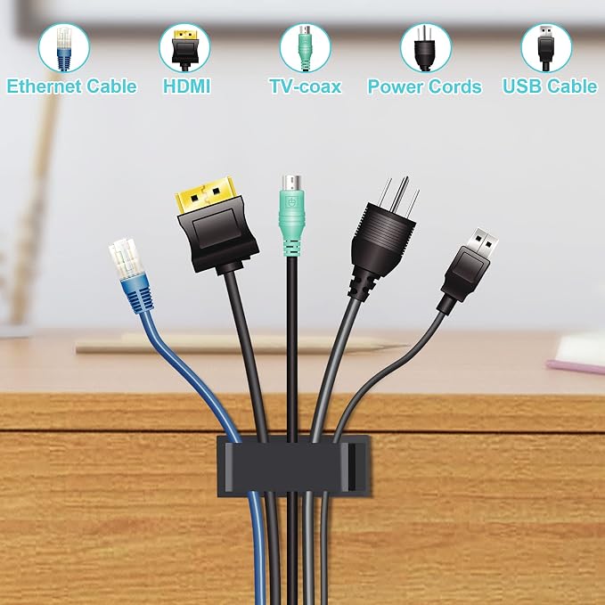 50 PCS Under Table Cable Management Clips White, Large Cable Clips - Image 3