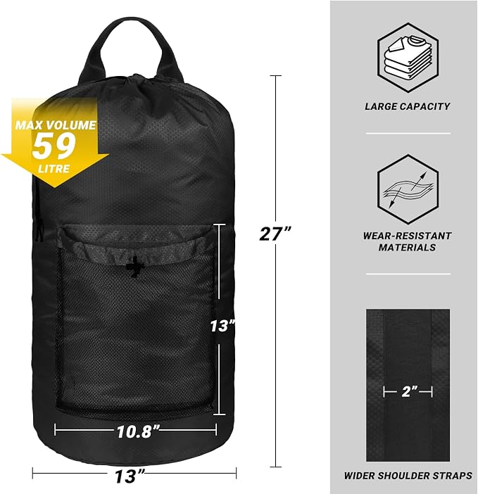 Laundry Bag with Shoulder Straps and Mesh Pocket Laundry Backpack Large - Image 2