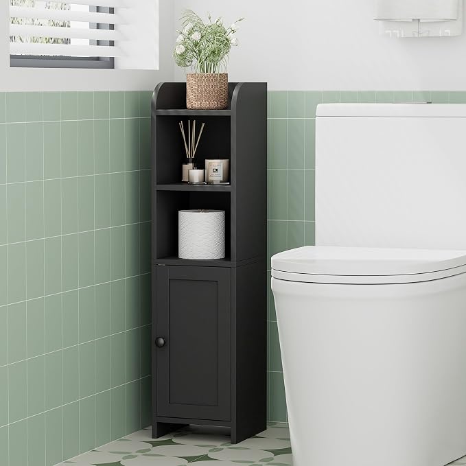 Homhedy Small Bathroom Storage Cabinet, Narrow Toilet Paper Cabinet | Corner - Image 6