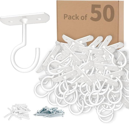 50Pack Ceiling Hooks Bulk for Hanging Plants, 2.5 inches White by QualityEfficiency