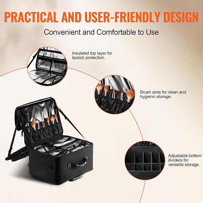 VEVOR Makeup Train Case Professional Makeup Storage Organizer Box Make Up - Image 5