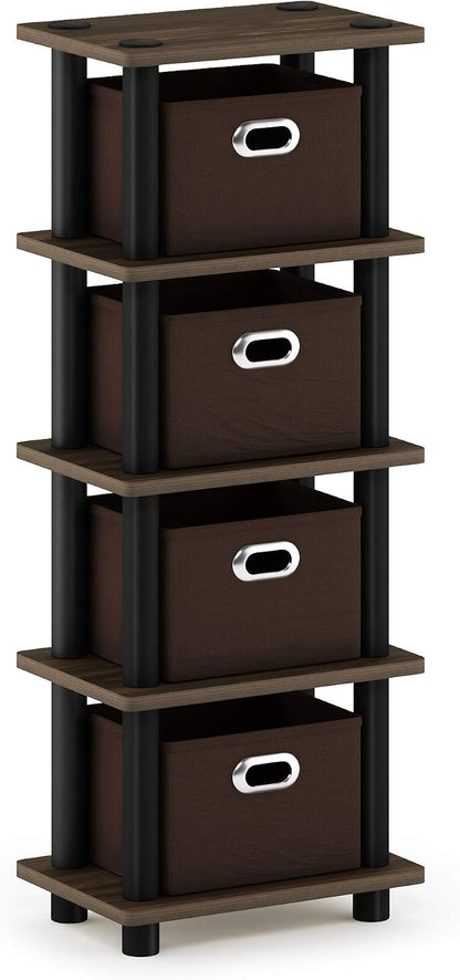 FURINNO Turn-N-Tube 4-Bins System Rack, Columbia Walnut/Black/Dark Brown by Furinno-FitsYourSpaceFitsYourBudget