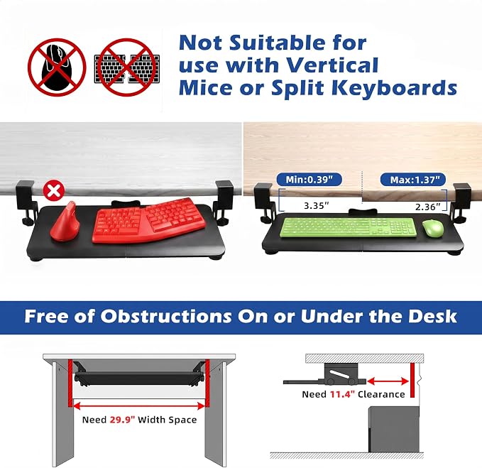 Keyboard Tray Under Desk Clamp, 26.77" Large Slide-Out Keyboard and Mouse Tray - Image 4