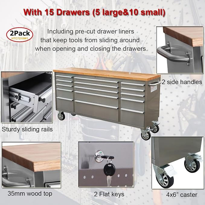 2 Pack - 72" Stainless Steel Rolling Tool Chest - Image 4