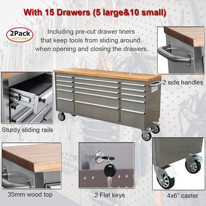 2 Pack - 72" Stainless Steel Rolling Tool Chest - Image 4
