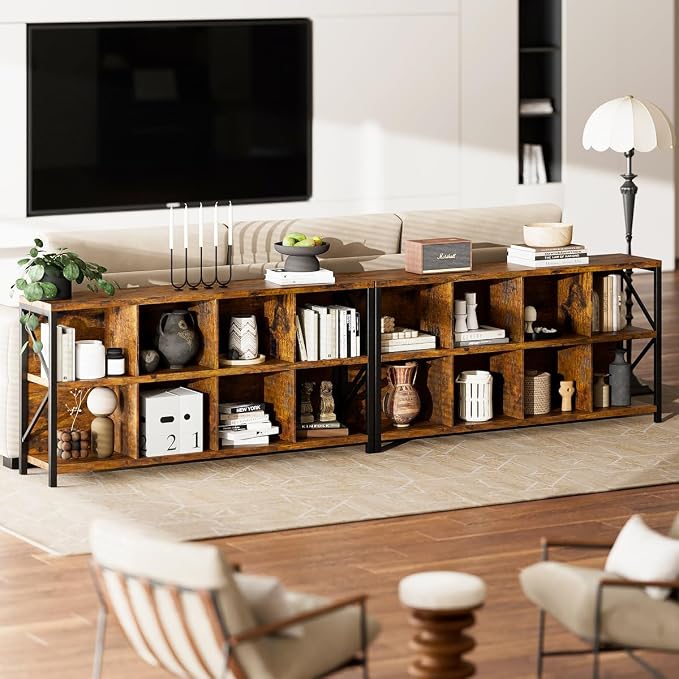 otlectics 2-Tier Bookcase with 8 Cubes, 63 Inch Industrial Horizontal Bookshelf - Image 5