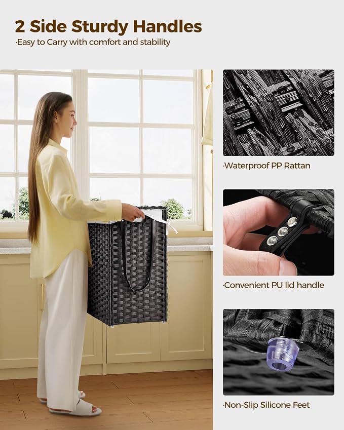 Greenstell Laundry Hamper with Wheels&Lid, 130L Large 3 Sections Clothes Hamper - Image 6