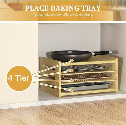4 Tier Wooden Cabinet Tray Dividers, Kitchen Vertical Baking Sheet Organizer - Image 6