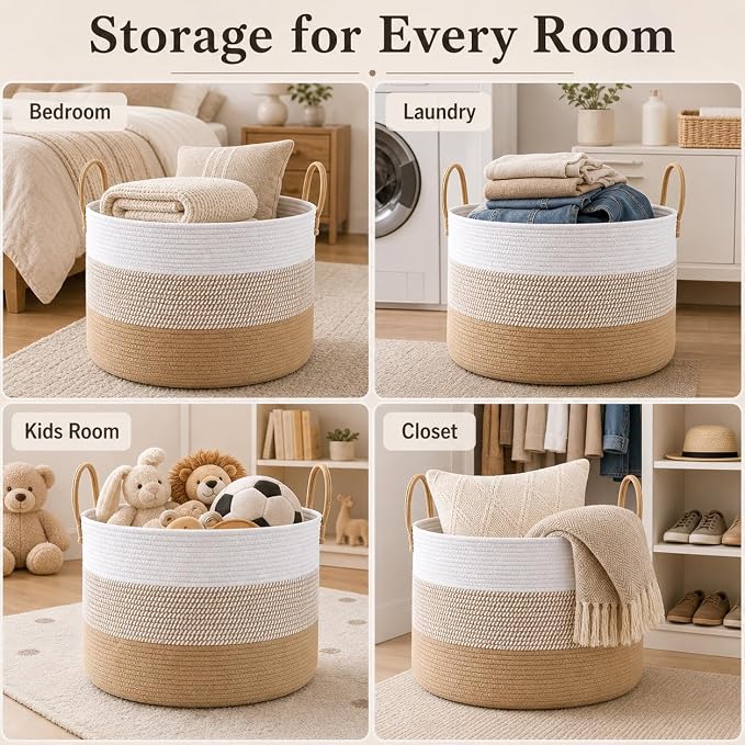 JMvicyroam 115L Extra Large Machine Washable Cotton Rope Blanket Basket | - Image 5