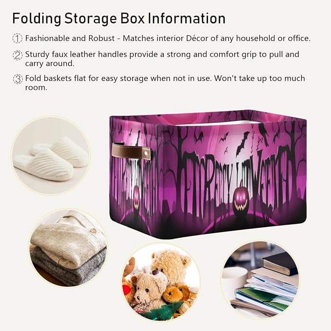 Happy Halloween Pumpkins Foldable Storage Basket, Collapsible Fabric Storage - Image 4