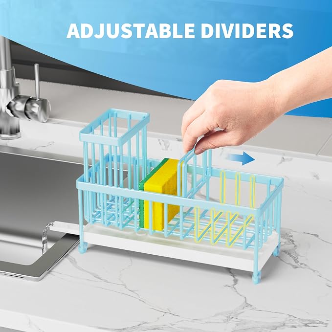 Cisily Blue Sponge Holder for Kitchen Sink, Sink Caddy Organizer - Image 4