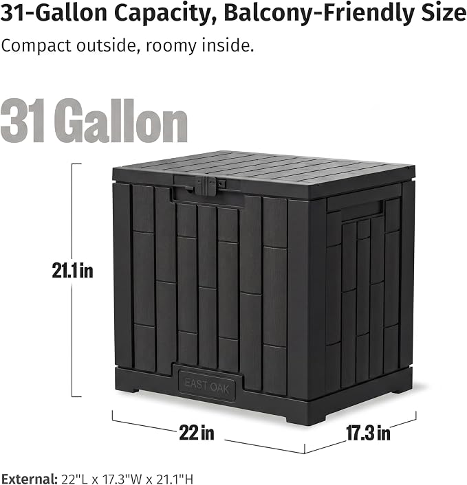 EAST OAK 31 Gallon Outdoor Storage Box, Waterproof Deck UV-Resistant Resin Bin - Image 9