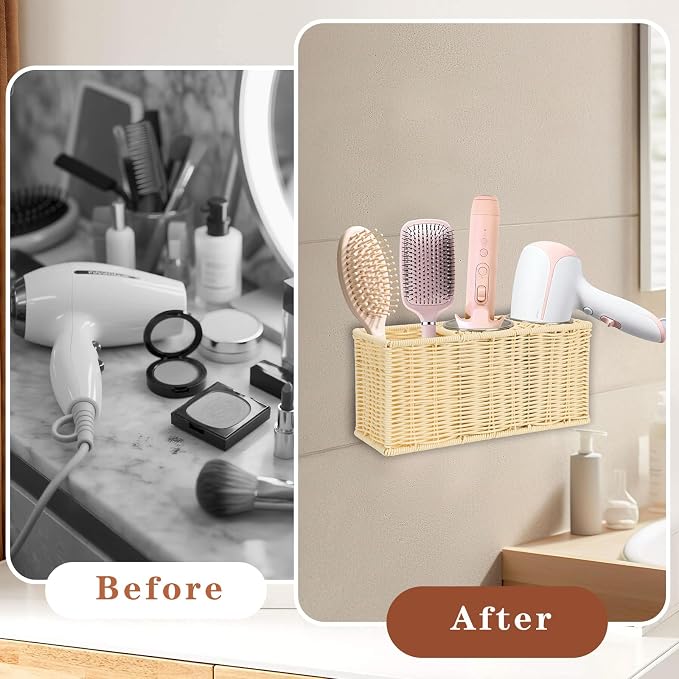 Hair Tool Organizer, Wall Mount Curling Iron Holder, Waterproof Wicker Hot - Image 5