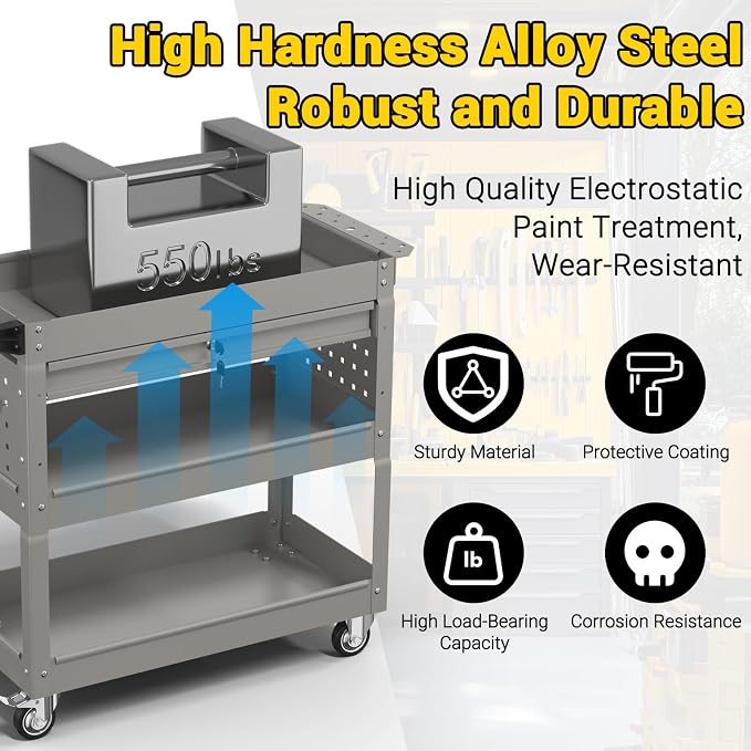 3 Tier Rolling Tool Cart on Wheels, 550 LBS Tool Cart - Image 2