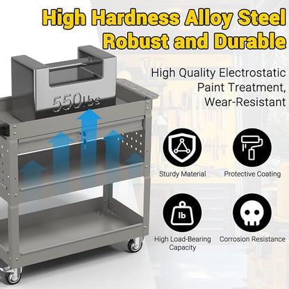 3 Tier Rolling Tool Cart on Wheels, 550 LBS Tool Cart - Image 2