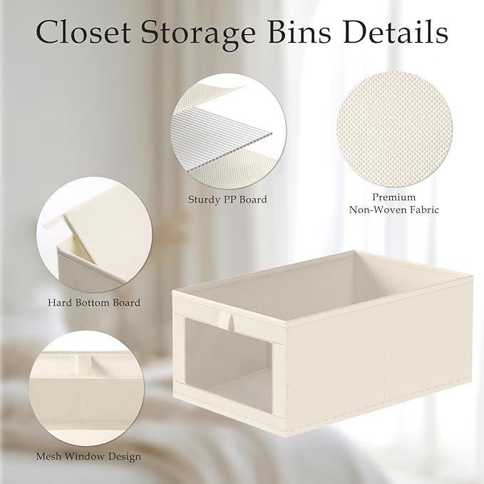 Criusia Closet Organizers and Storage, 4 Pack Linen Closet Baskets - Image 4