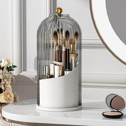 Makeup Brush Holder with Lid 360 Rotating Clear Dustproof Make Up Organizers by YOOLENS