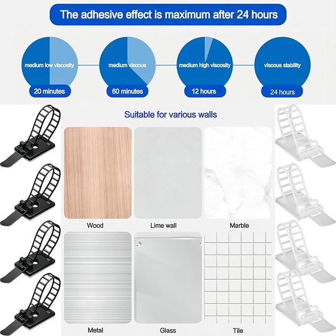 Adjustable 3M Adhesive Cable Management Clips 100Pcs, Large self Adhesive Cable - Image 7