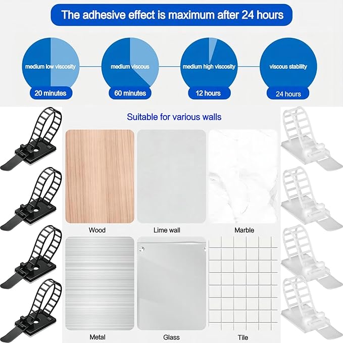 Adjustable 3M Adhesive Cable Management Clips 100Pcs, Large self Adhesive Cable - Image 7