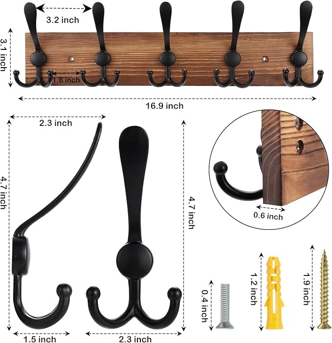 2pcs Coat Rack Wall Mount Wooden Hat Rack - Image 2