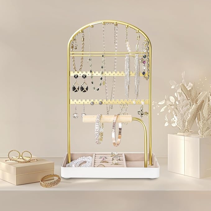 Multi-Functional Jewelry Holder Organizer Necklace Display Stand Velvet Lined - Image 2