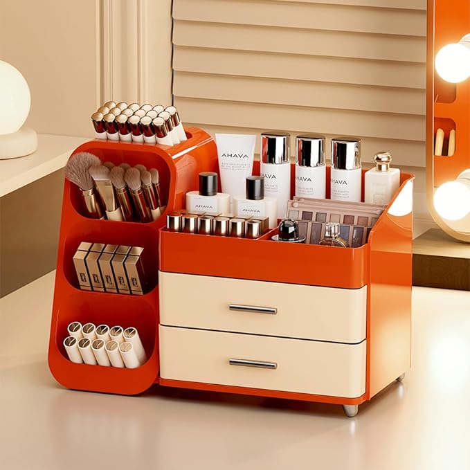 Makeup Organizer with Drawers, Large Capacity Countertop Organizer by KQJS
