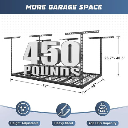 Jusgym 4X6FT Overhead Garage Storage Rack, Heavy Duty Metal Overhead Storage - Image 2