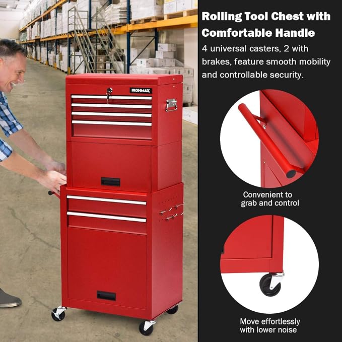 Goplus Tool Chest, 3-in-1 Rolling 6 Drawers Tool Cabinet - Image 8