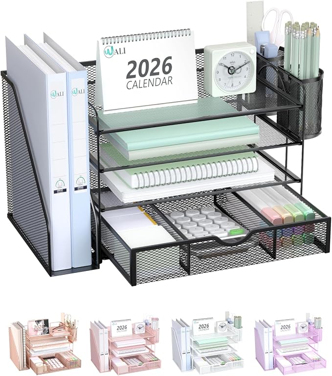 WALI Desk File Organizer, 4 Tier Desktop Paper Letter Tray Organizer by WALI