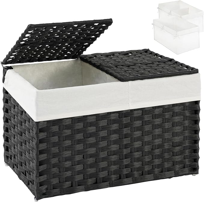 SETVSON Storage Basket with Lid PE Rattan Woven Storage Bins, 65L Black | 65L by SETVSON