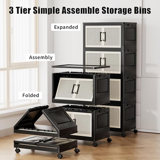 Stackable Storage Bins with Lids, Collapsible Plastic Storage Box Closet - Image 2