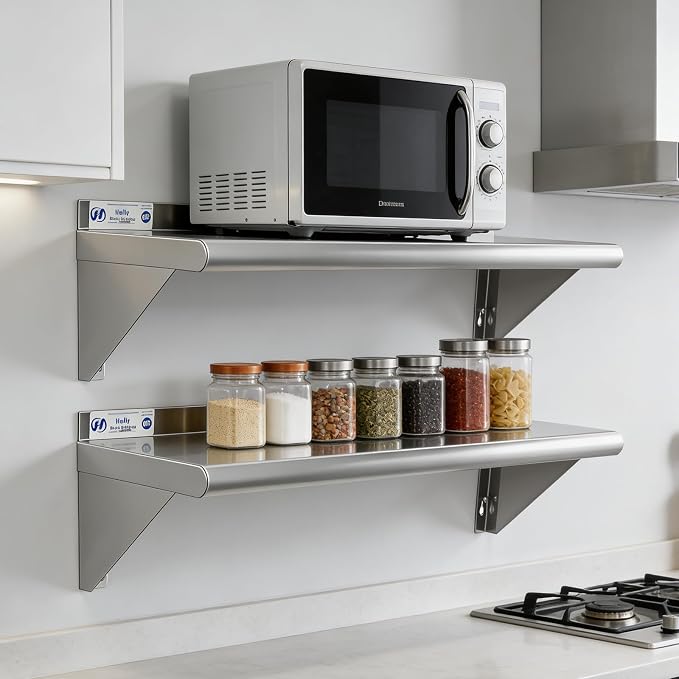 Hally Stainless Steel Shelf Wall Mounted Metal Shelf Wall Shelf 10 x 30 NSF - Image 2