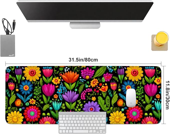 Folk Art Floral Mouse Pad – Large Extended Desk Mat 31.5 x 11.8 in– Colorful - Image 8
