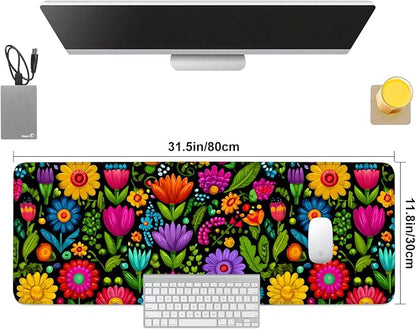 Folk Art Floral Mouse Pad – Large Extended Desk Mat 31.5 x 11.8 in– Colorful - Image 8